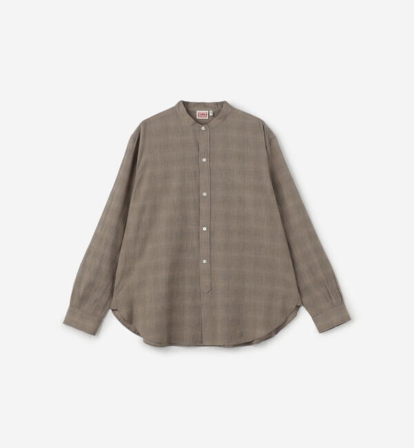  「INDIA INDUSTRY | ファインラインチェック バンドカラーシャツ MEN」|シャツ・ブラウス|BEIGE系1