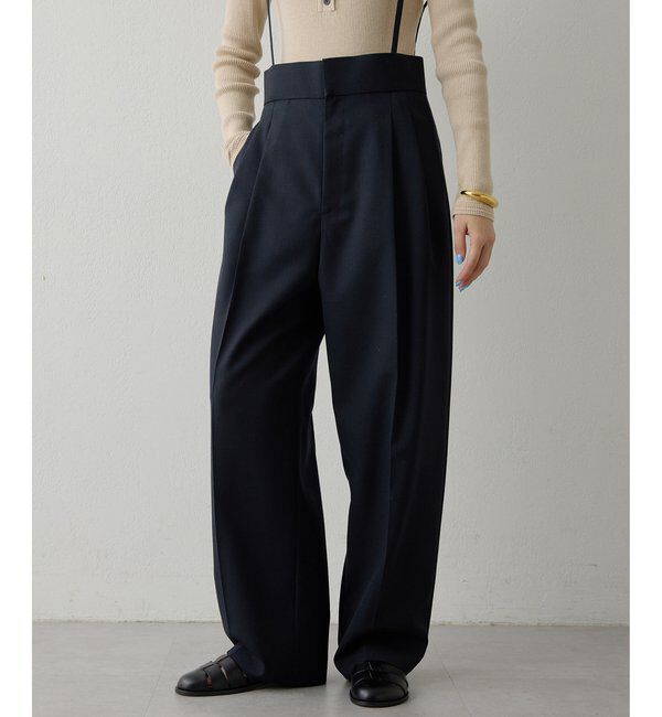  「ハイウエストタックパンツ」|チノ|ネイビー