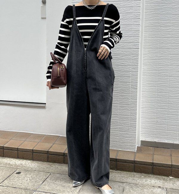  「細紐デニムフロントジップサロペット」|ワンピース|