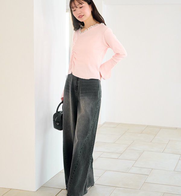  「【2サイズ展開/低身長サイズ/ウエスト調節可】カーブステッチデニム」|デニム|