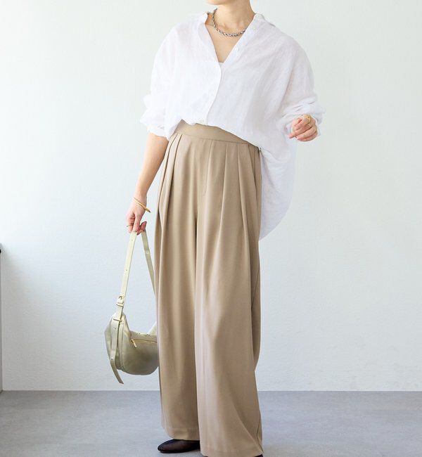  「【ウォッシャブル】【シーズンレスで使える】タックワイドスラックス」|チノ|