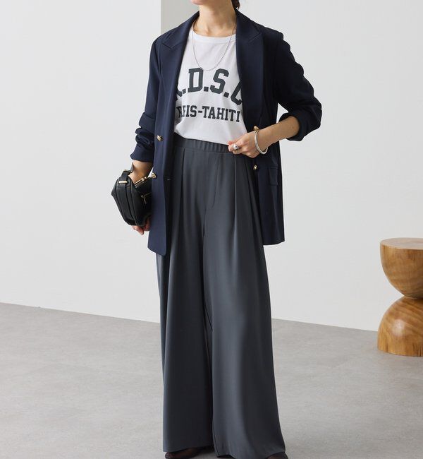  「【ウォッシャブル】【シーズンレスで使える】タックワイドスラックス」|チノ|