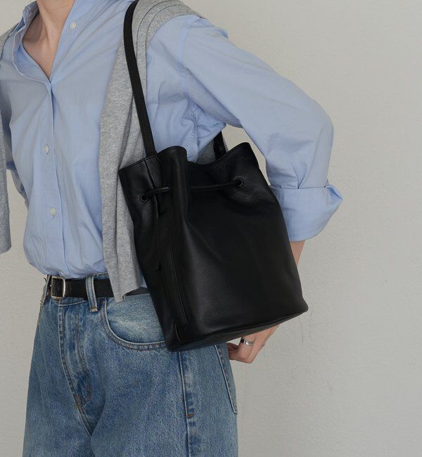 「【再値下げ】レザー巾着バケットバッグ」|ショルダー・メッセンジャー|