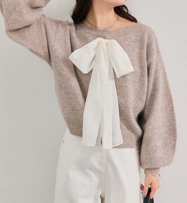  「リボン付きニット プルオーバー」|ニット・セーター|