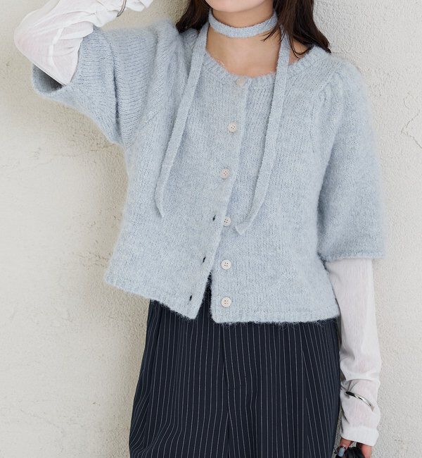 「ふわふわ半袖ニット カーディガン」|カーディガン|