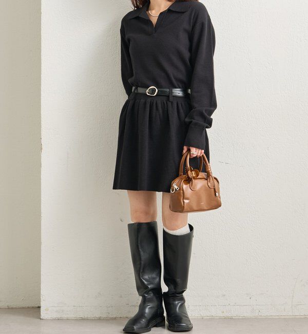  「ベルト付きポロニットワンピース」|ワンピース|