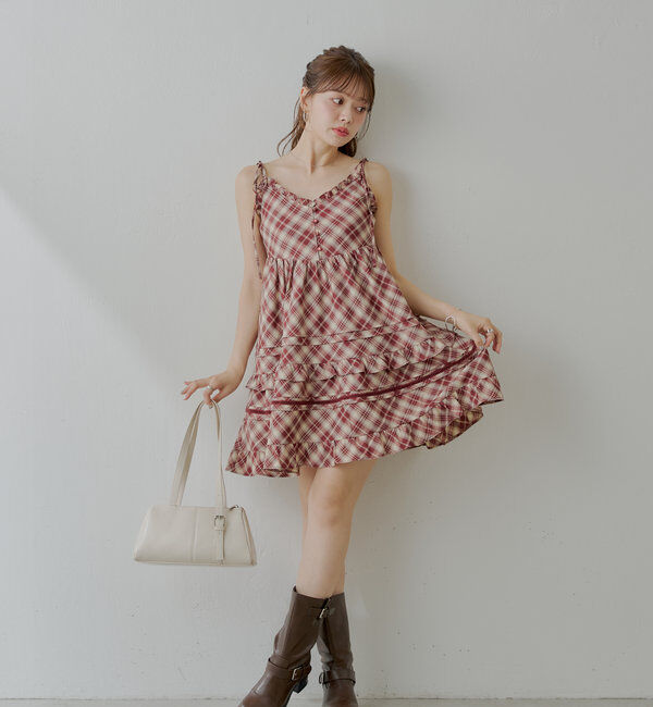  「【WEB限定追加】肩リボンコットンレースフリルキャミミニワンピ」|ワンピース|