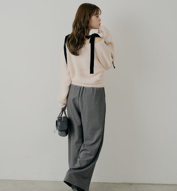  「【ブローチ取外し可】ベロアリボンルーズニットカーディガン」|カーディガン|