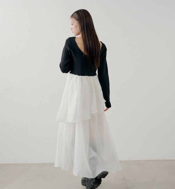  「【SALON by Chico】パール付きドッキングタックボリュームワンピース」|ワンピース|