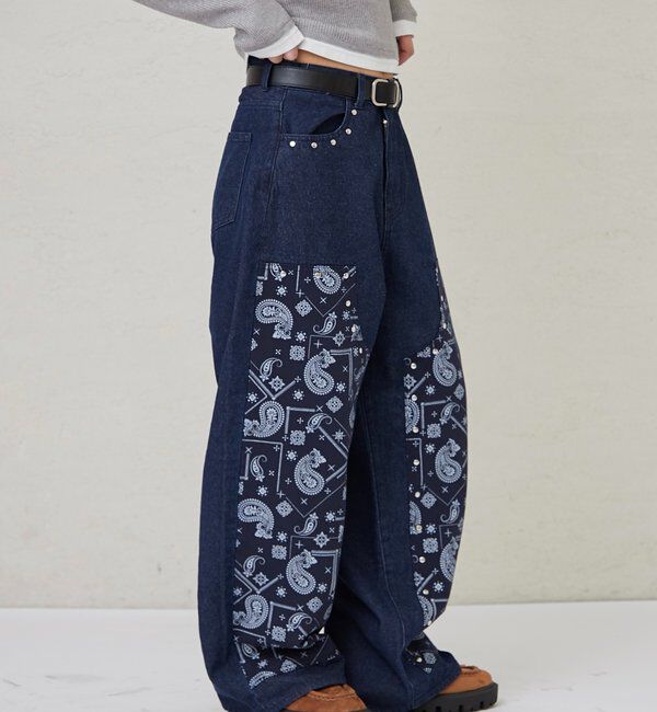  「ペイズリーダブルニーデニム」|デニム|ネイビー