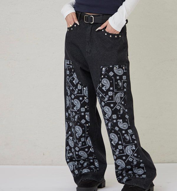  「ペイズリーダブルニーデニム」|デニム|ブラック