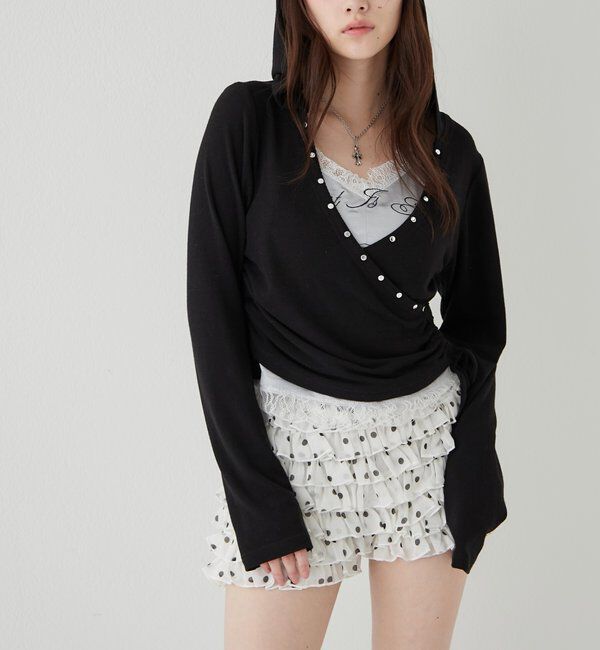  「スタッズリブカシュクールフーディ」|パーカー|