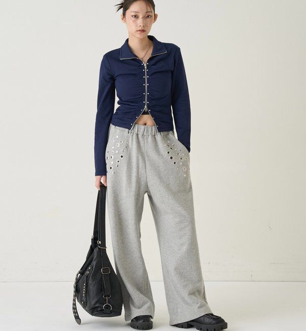  「スタッズジップギャザートップス」|Tシャツ・カットソー|