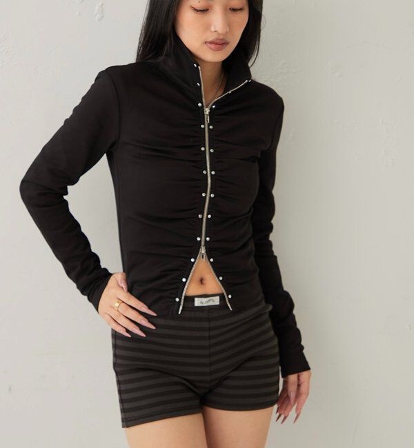  「スタッズジップギャザートップス」|Tシャツ・カットソー|