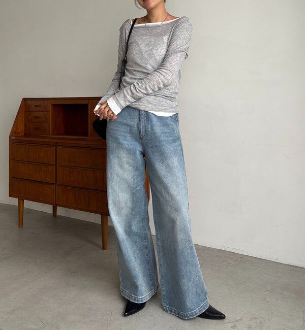  「【前後2WAY】2WAYボートネックシアーロンT」|Tシャツ・カットソー|