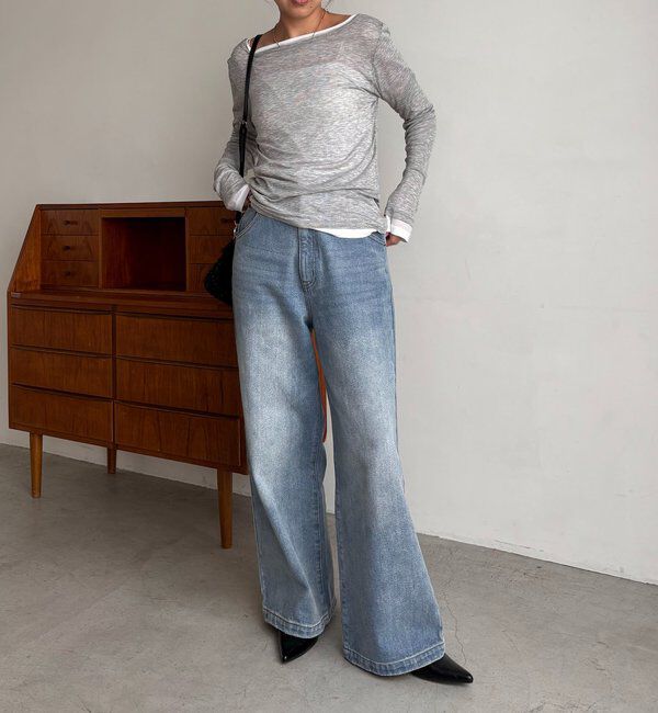  「【前後2WAY】2WAYボートネックシアーロンT」|Tシャツ・カットソー|