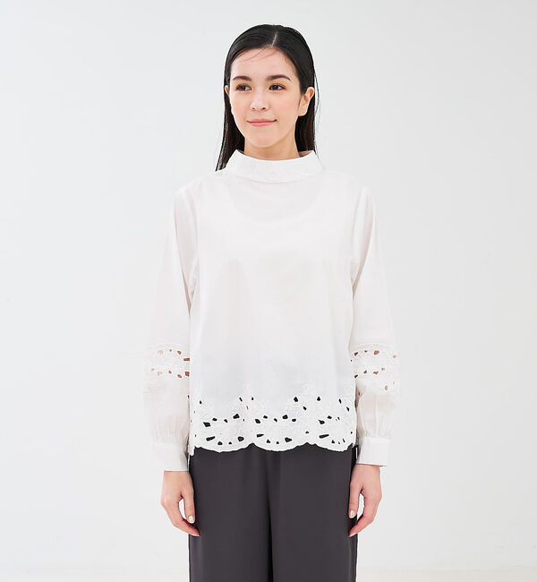 collex「レース切替スタインドカラーブラウス」|シャツ・ブラウス|