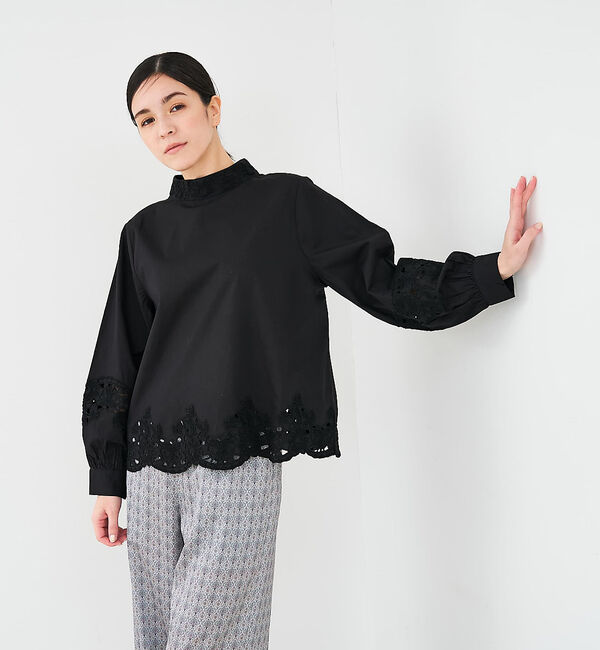collex「レース切替スタインドカラーブラウス」|シャツ・ブラウス|