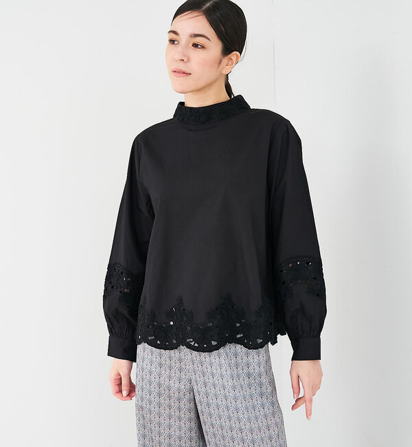 collex「レース切替スタインドカラーブラウス」|シャツ・ブラウス|