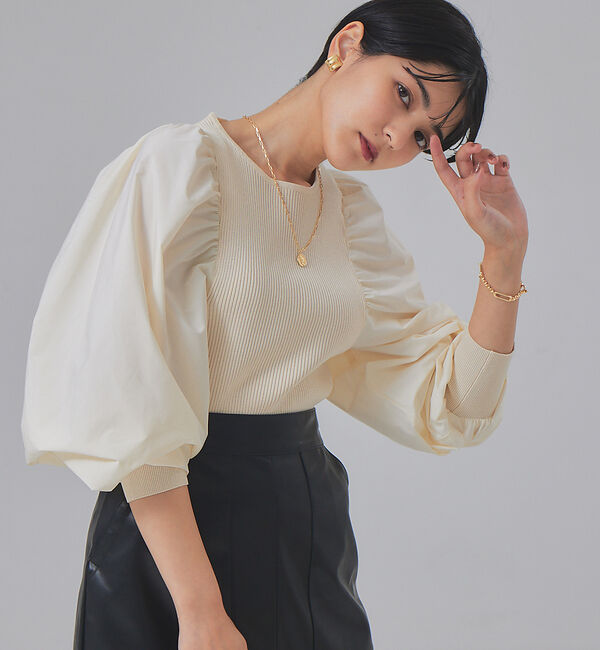 Rouge vif「ファブリックスリーブプルオーバー」|ニット・セーター|アイボリー