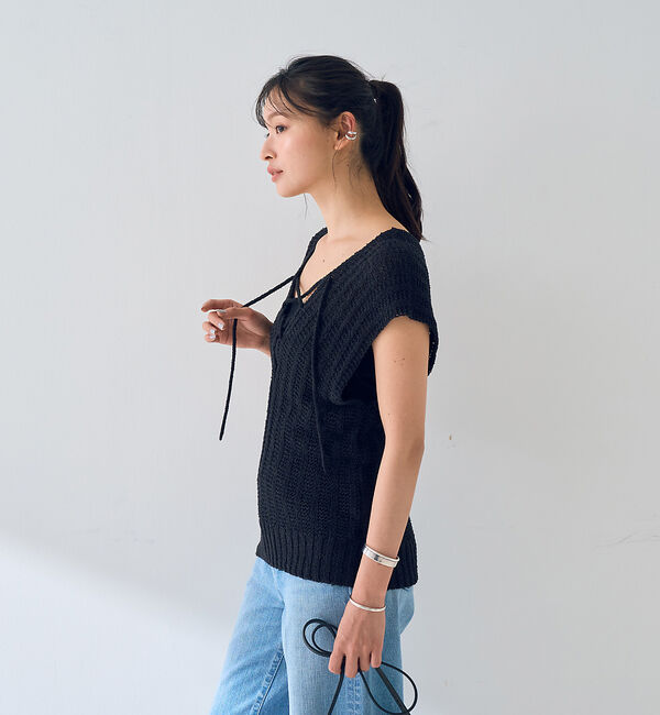 Rouge vif「麻混ニットレースアップベスト」|ニット・セーター|