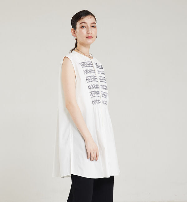 qualite「スモッキングチュニックシャツ」|シャツ・ブラウス|