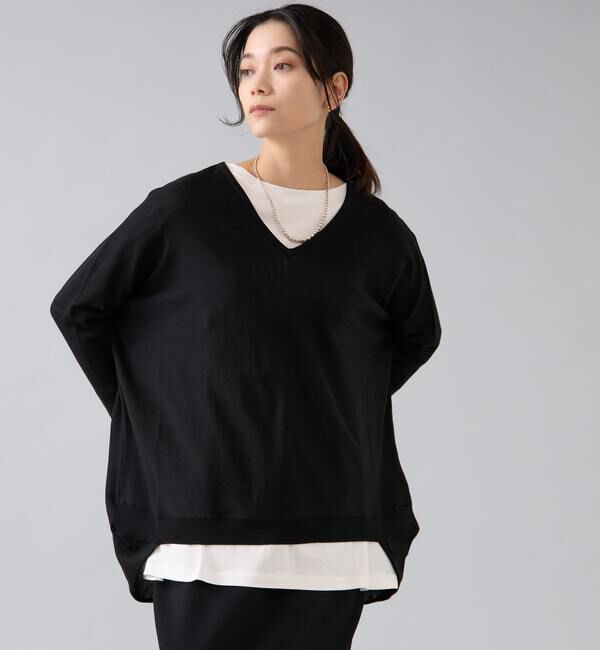 Liesse「【定番】前後V袖リブオーバーニット」|ニット・セーター|ブラック