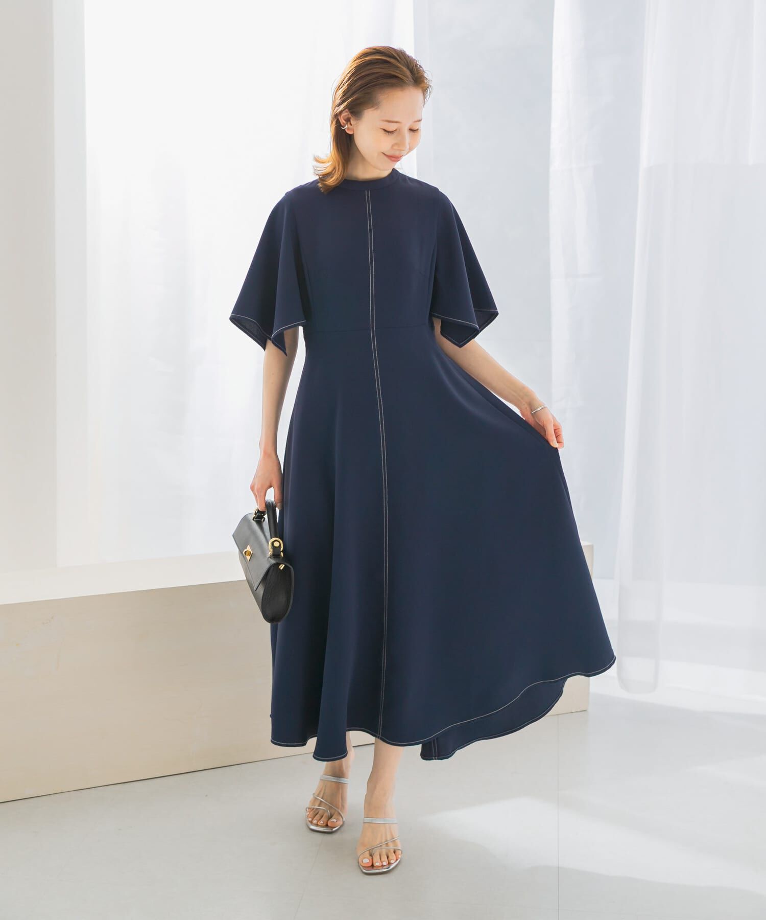 URBAN RESEARCH ROSSO「フレアスリーブステッチデザインワンピース」|ワンピース|