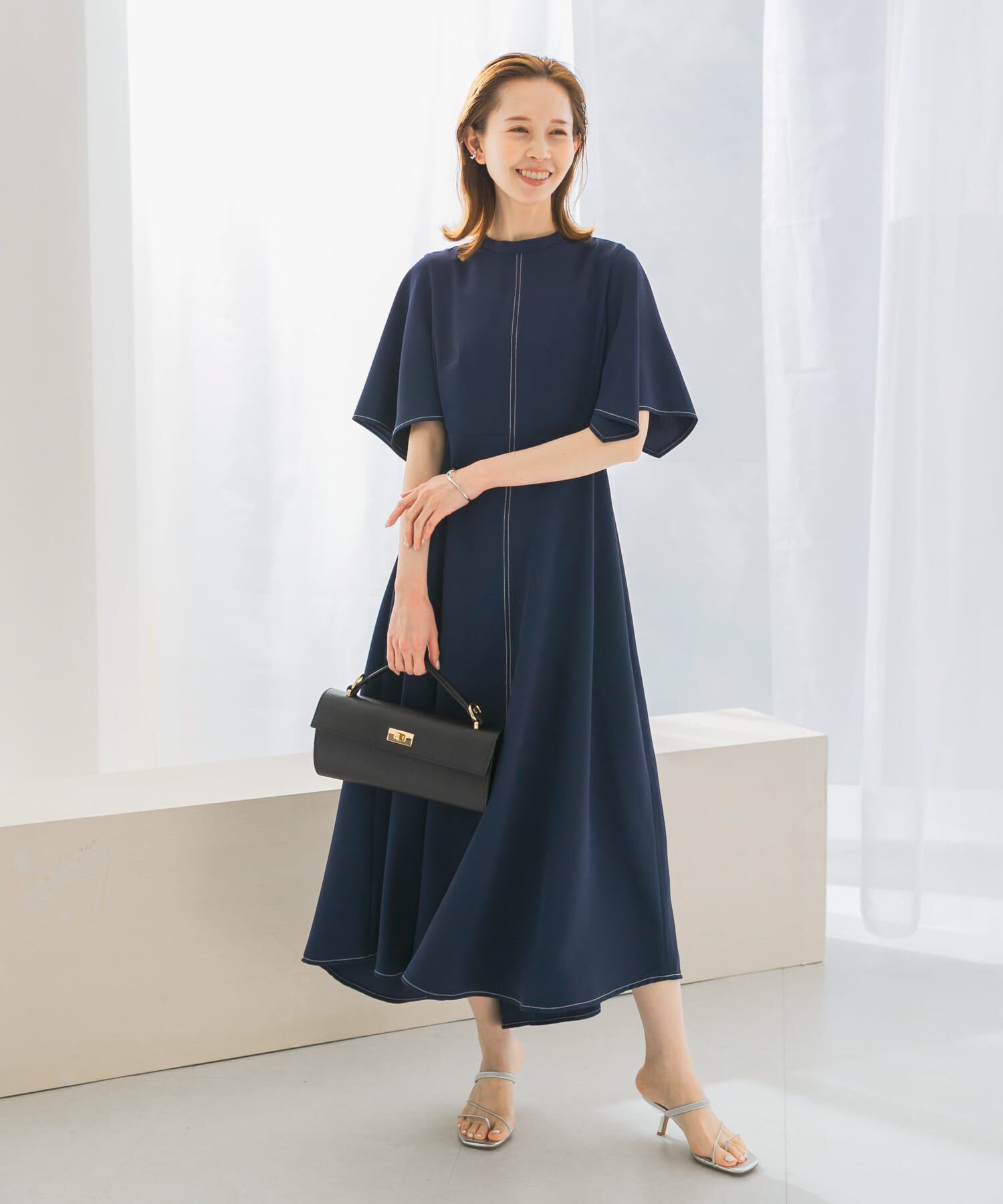 URBAN RESEARCH ROSSO「フレアスリーブステッチデザインワンピース」|ワンピース|