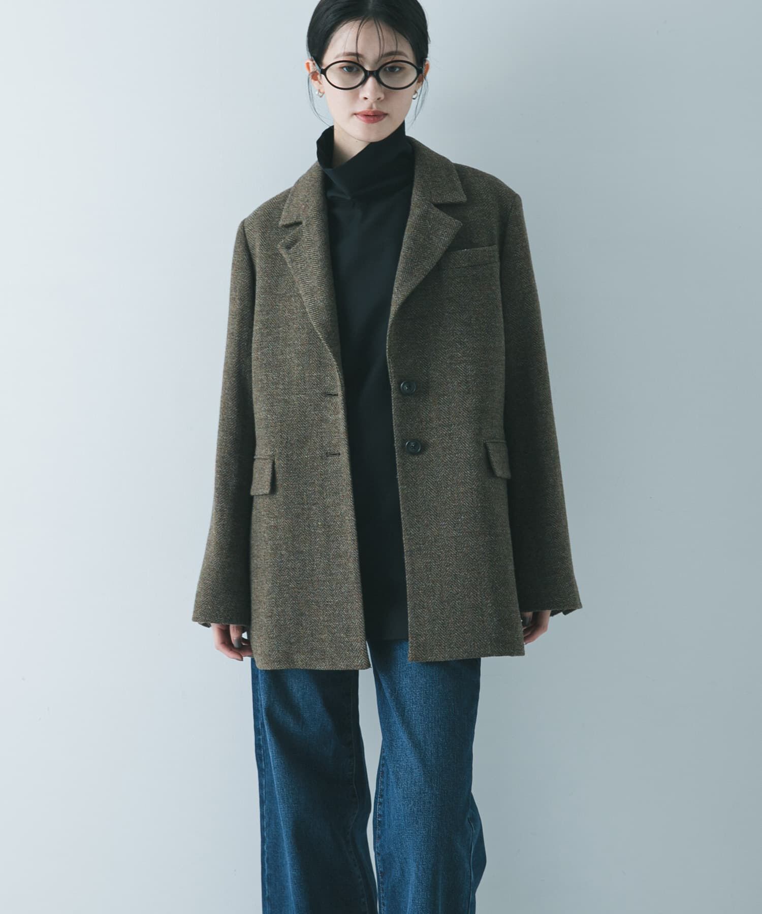 URBAN RESEARCH「ブリティッシュウールツイードジャケット」|ノーカラーコート|