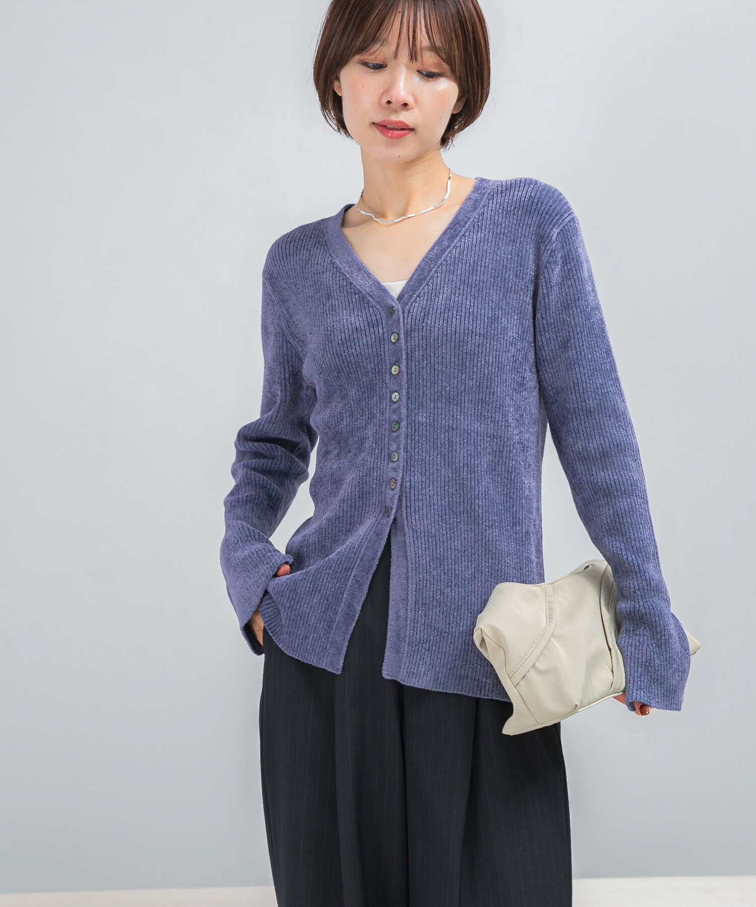URBAN RESEARCH ROSSO「モールVネックニットカーディガン」|カーディガン|ブルー