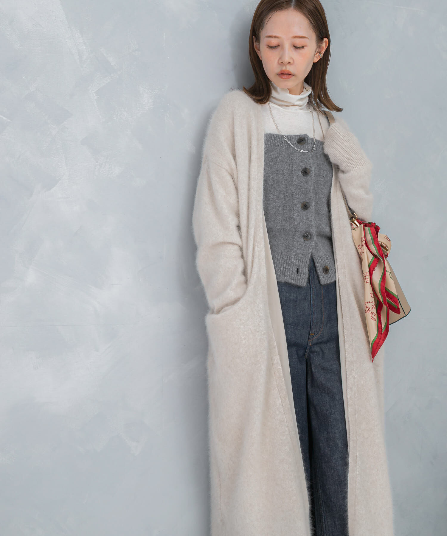 URBAN RESEARCH ROSSO「ファーニットロングガウン」|カーディガン|