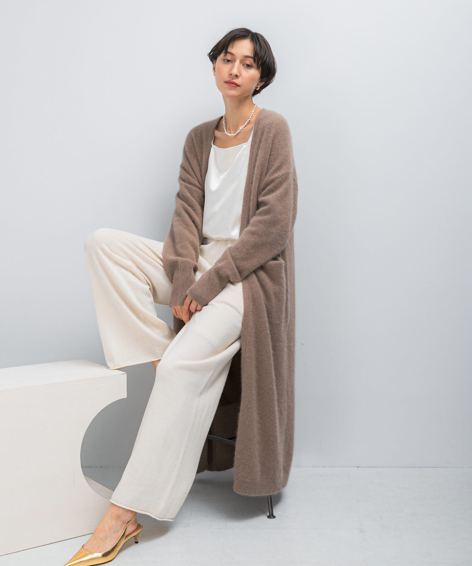 URBAN RESEARCH ROSSO「ファーニットロングガウン」|カーディガン|