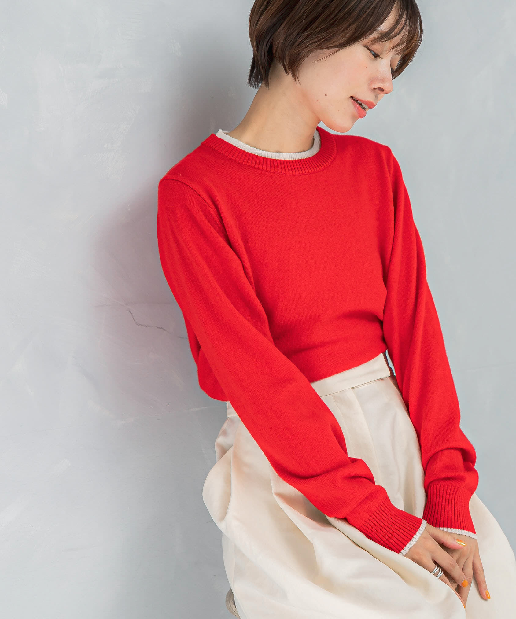 URBAN RESEARCH ROSSO「カシミヤ混バイカラーコンパクトニット」|ニット・セーター|レッド系その他