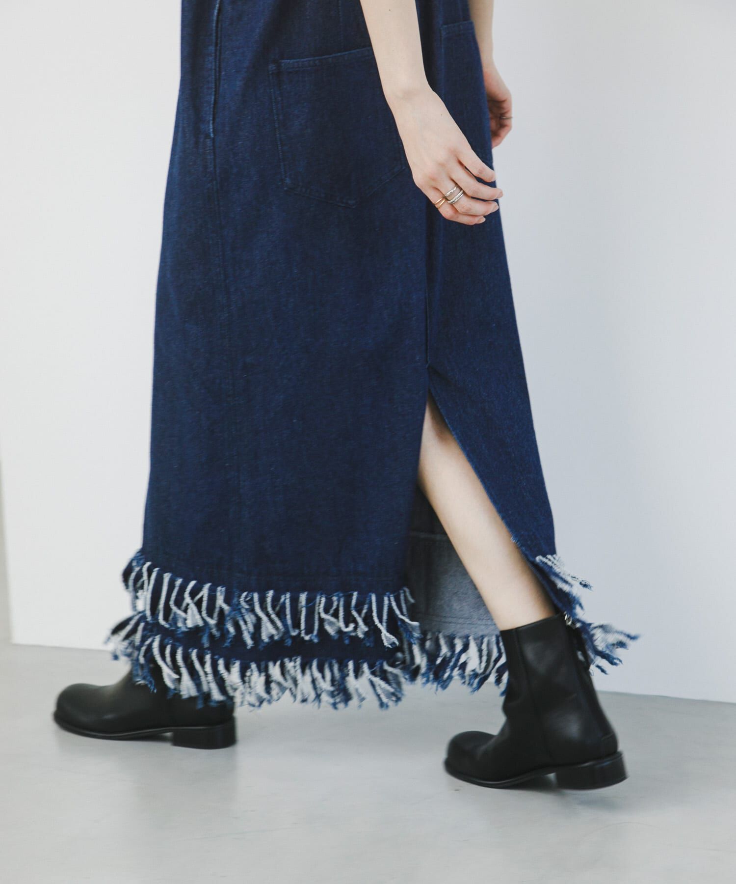  「フリンジデニムキャミワンピース」|ワンピース|