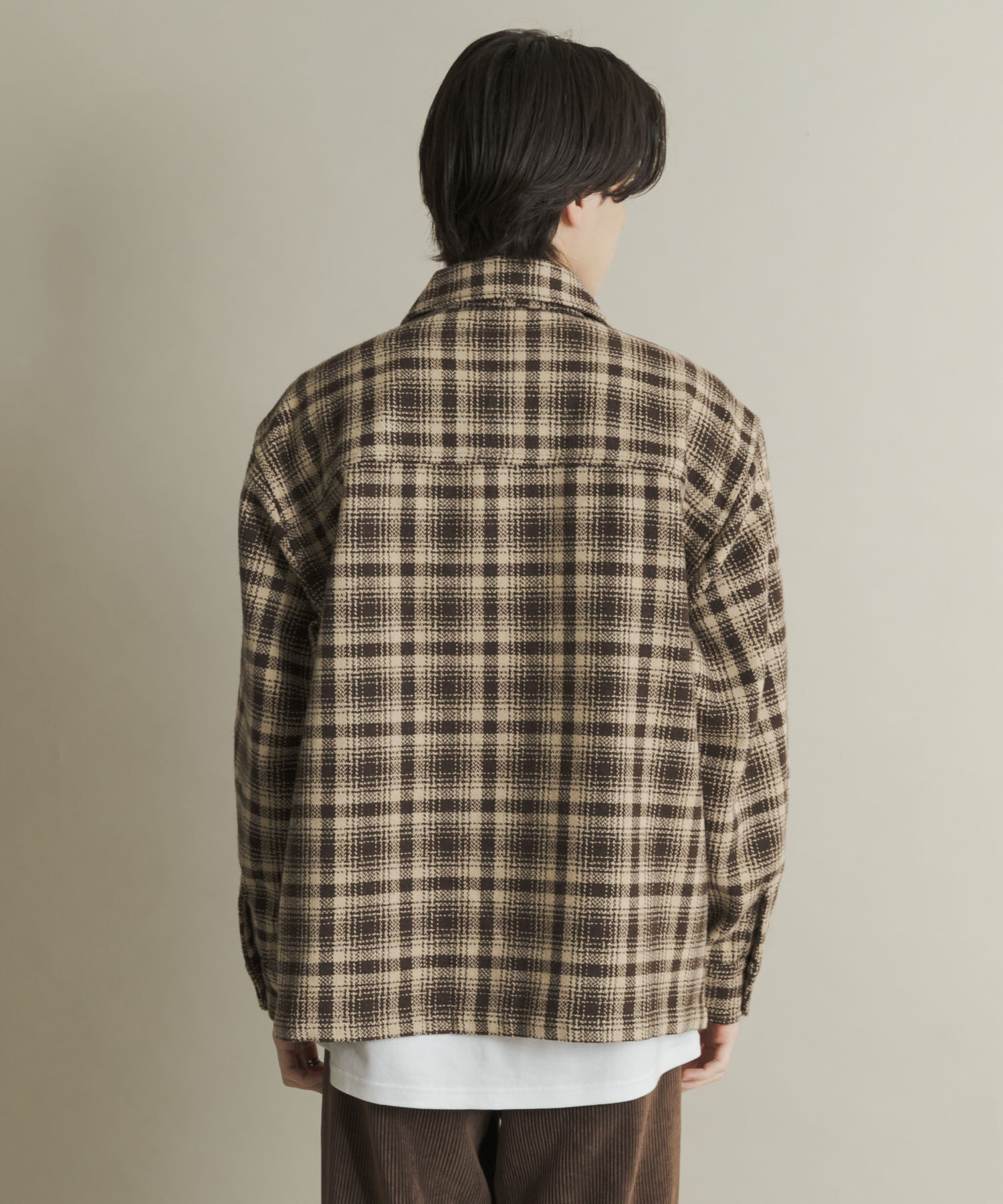 SENSE OF PLACE by URBAN RESEARCH「ヘビーネルチェックシャツジャケット」|ノーカラーコート|