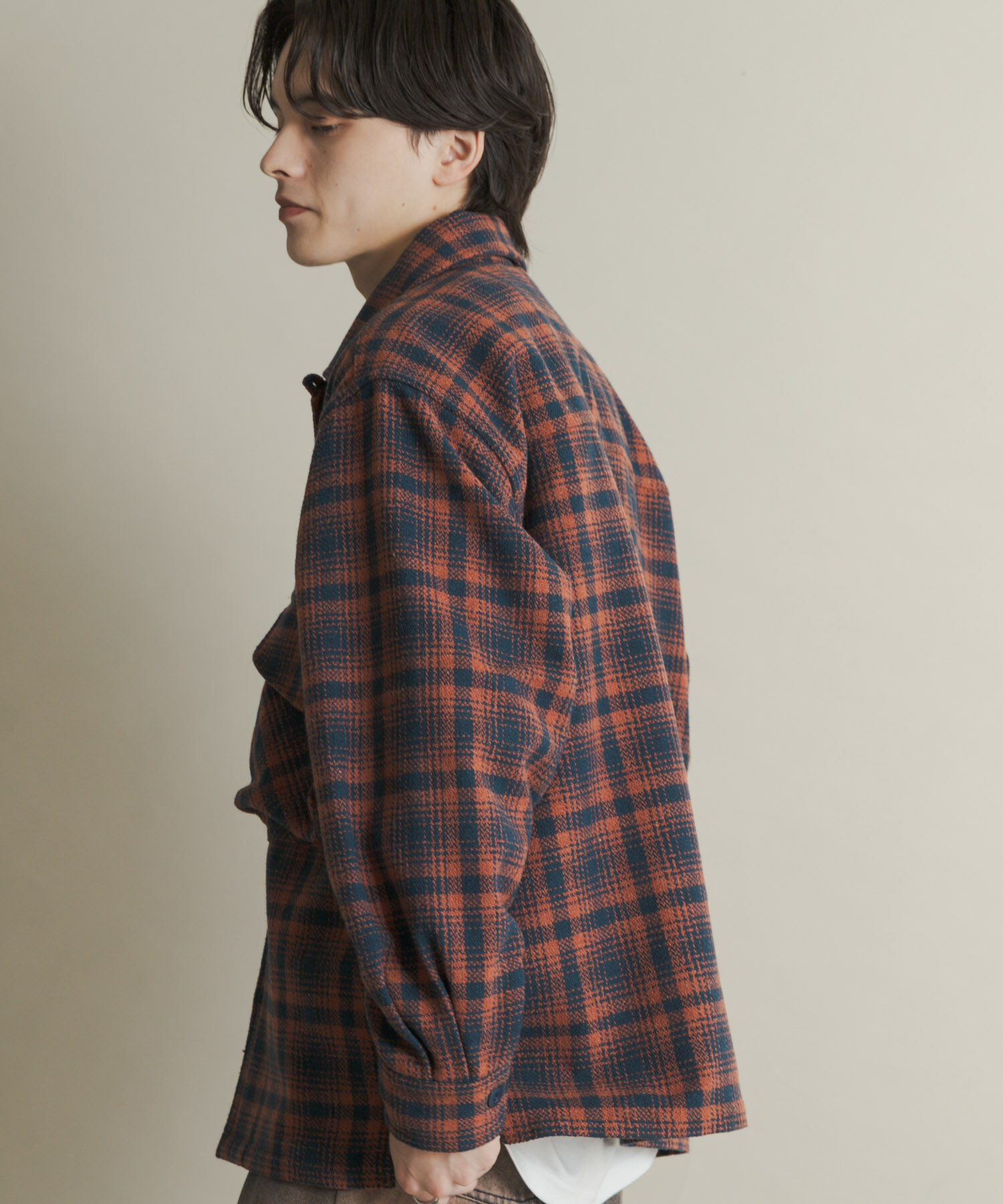 SENSE OF PLACE by URBAN RESEARCH「ヘビーネルチェックシャツジャケット」|ノーカラーコート|