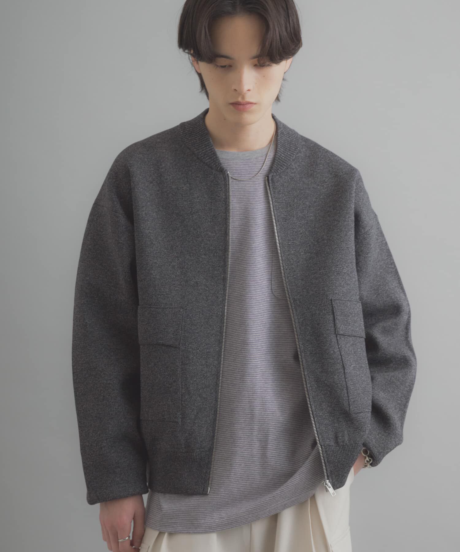 SENSE OF PLACE by URBAN RESEARCH「『洗濯可』ダブルポケットニットブルゾン」|ブルゾン・スタジャン|ブラック