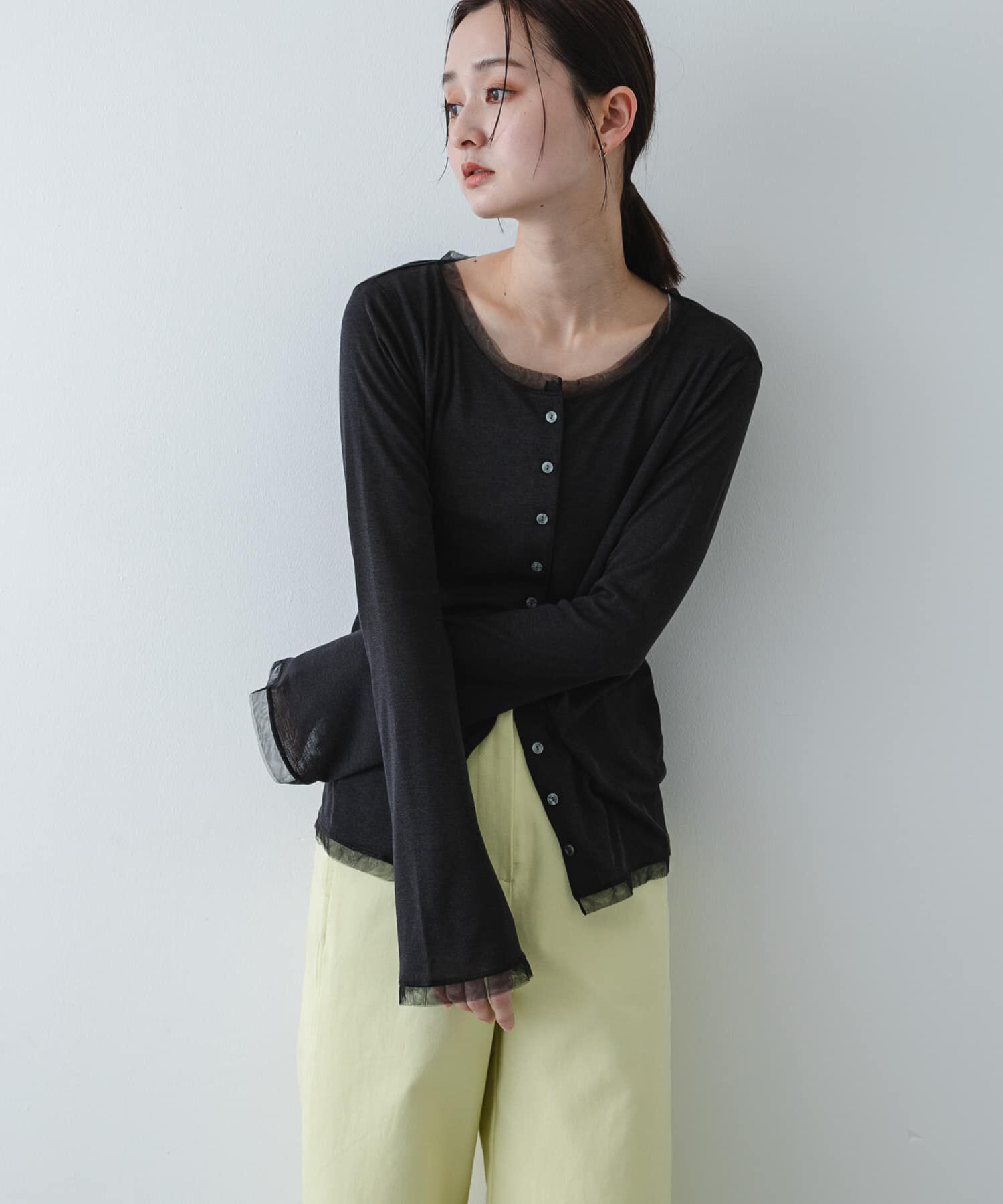 SENSE OF PLACE by URBAN RESEARCH「チュールシアーレイヤードカットカーディガン」|カーディガン|チャコールグレー