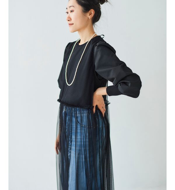 le.coeur blanc「《WEB限定アイテム》チュールワンピース＆タフタスリーブニットSET」|ワンピース|