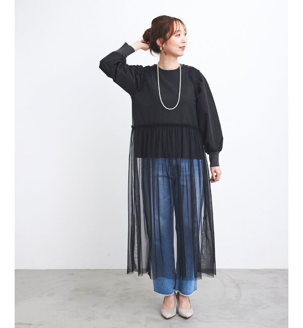 le.coeur blanc「《WEB限定アイテム》チュールワンピース＆タフタスリーブニットSET」|ワンピース|