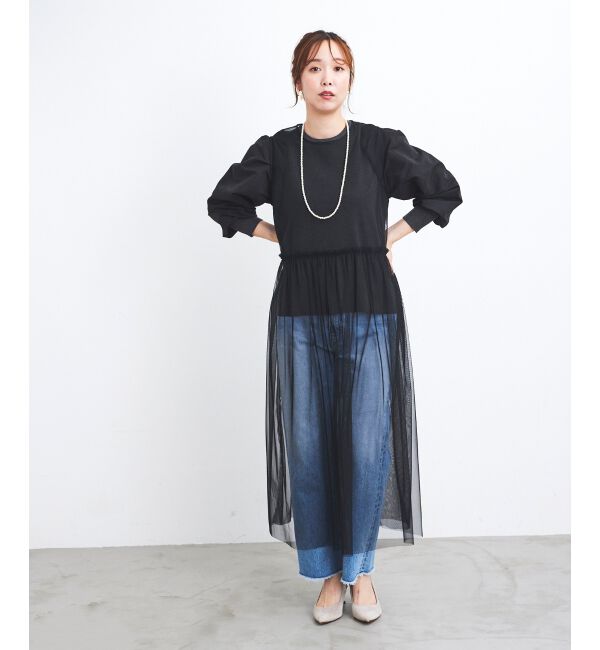 le.coeur blanc「《WEB限定アイテム》チュールワンピース＆タフタスリーブニットSET」|ワンピース|