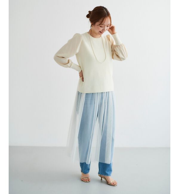 le.coeur blanc「《WEB限定アイテム》チュールワンピース＆タフタスリーブニットSET」|ワンピース|