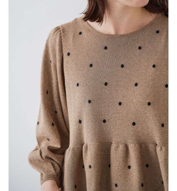 le.coeur blanc「《手洗い可能》Perle Peche ラメドット刺繍ペプラムニット」|ニット・セーター|