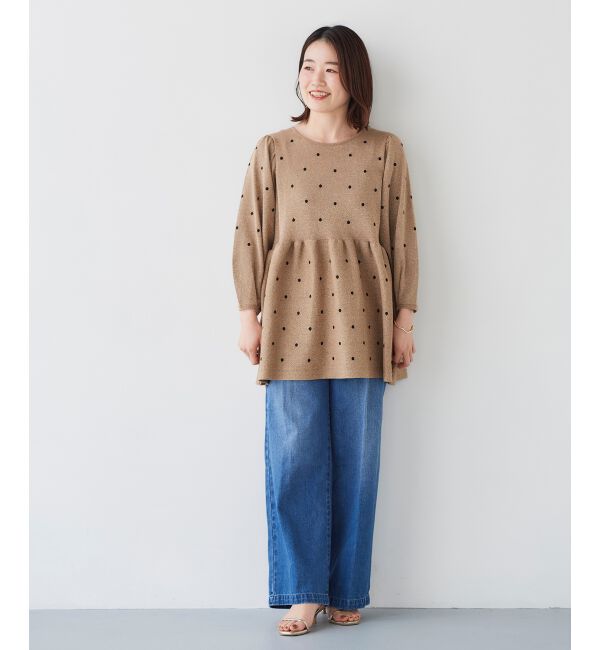 le.coeur blanc「《手洗い可能》Perle Peche ラメドット刺繍ペプラムニット」|ニット・セーター|