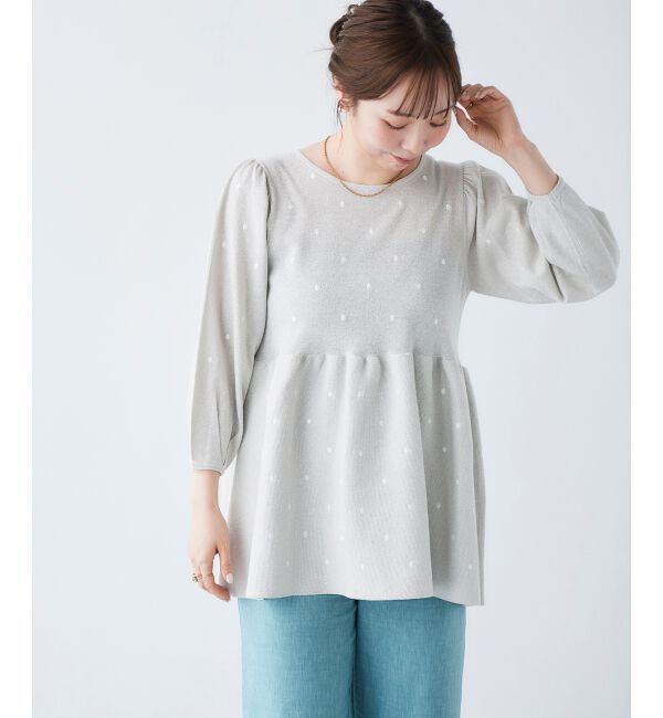 le.coeur blanc「《手洗い可能》Perle Peche ラメドット刺繍ペプラムニット」|ニット・セーター|