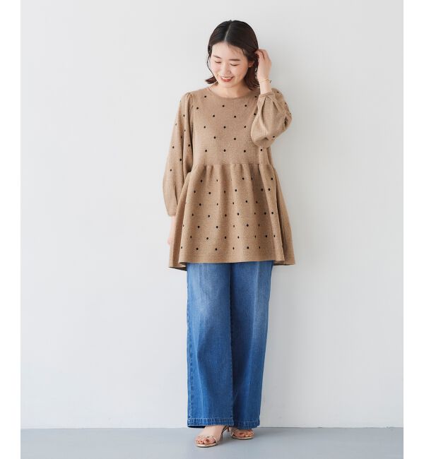 le.coeur blanc「《手洗い可能》Perle Peche ラメドット刺繍ペプラムニット」|ニット・セーター|