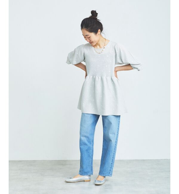 le.coeur blanc「《手洗い可能》Perle Peche ラメドット刺繍ペプラムニット」|ニット・セーター|