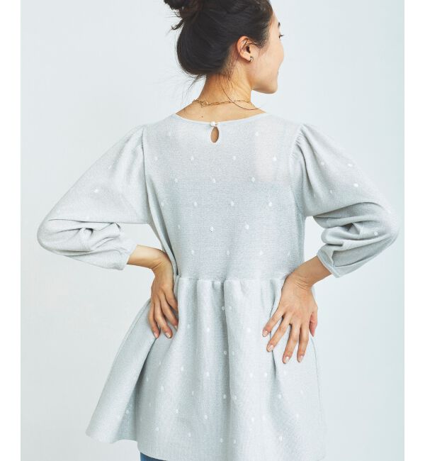 le.coeur blanc「《手洗い可能》Perle Peche ラメドット刺繍ペプラムニット」|ニット・セーター|