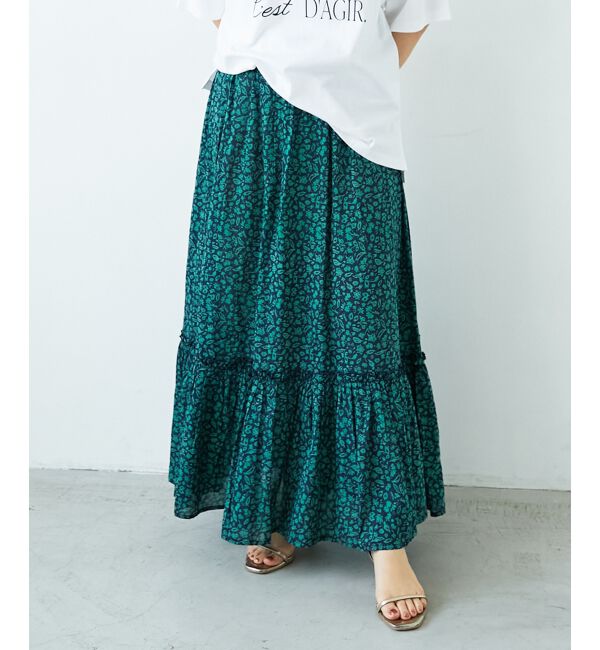  「《手洗い可能》フラワープリントティアードスカート」|スカート|